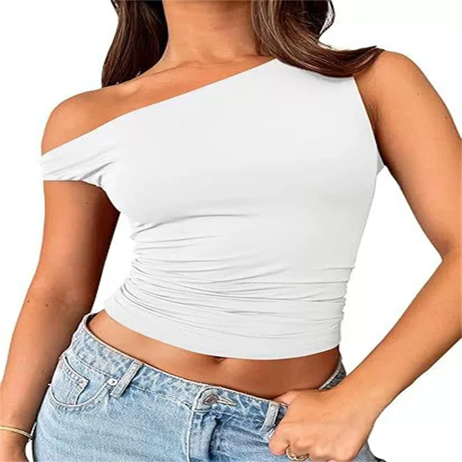 Женский топ без рукавов с воланами, Bianco