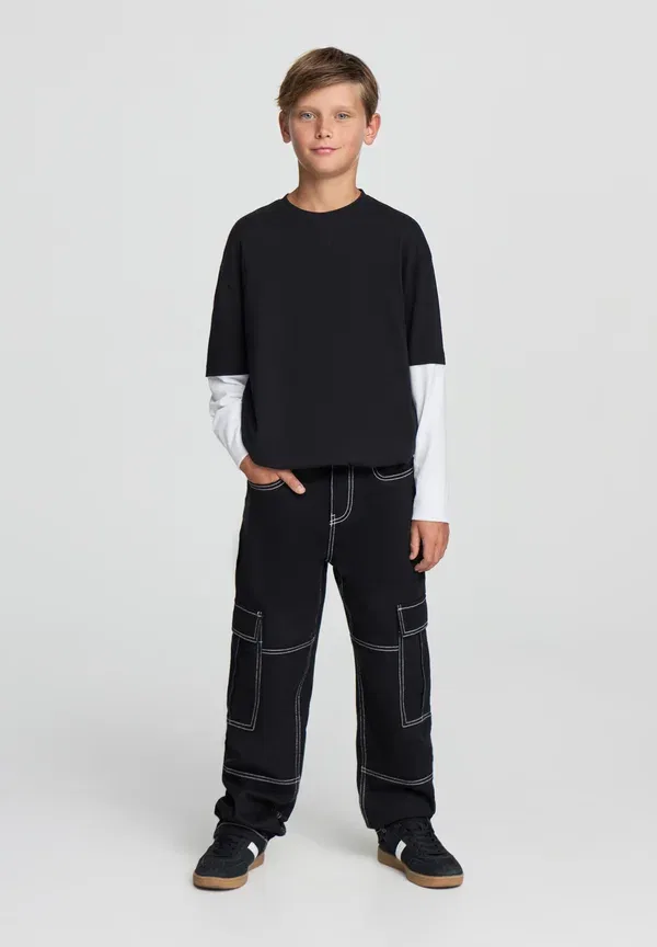 Брюки из хлопка Wide leg cargo trousers Terranova, черный
