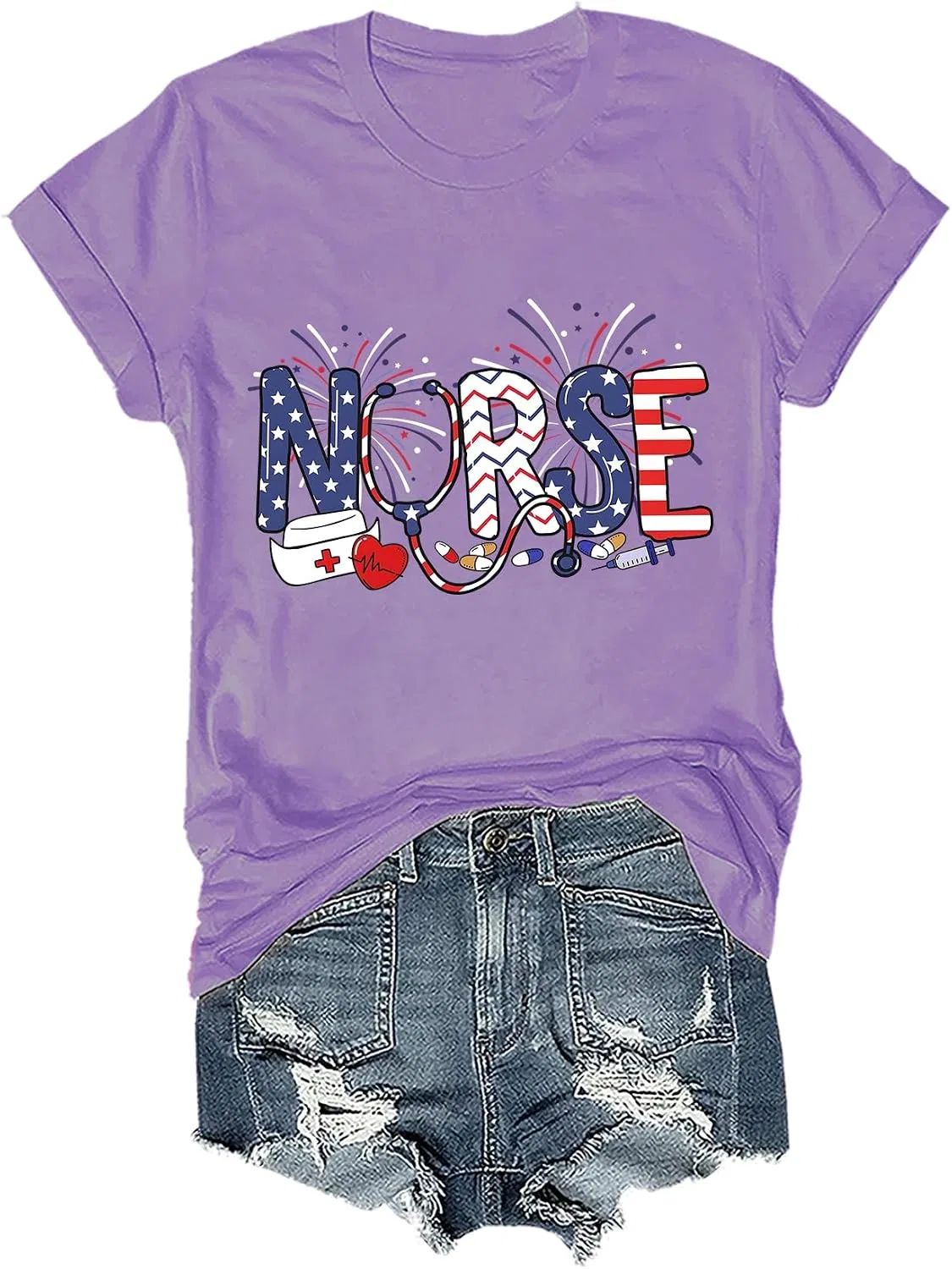 Мужская футболка с принтом Nurse 4th of July, Purple-1