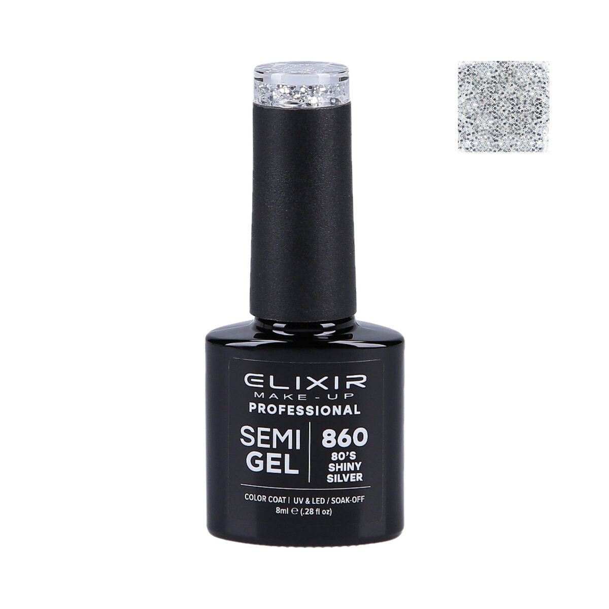 

Эликсир, Гибридный лак для ногтей 860 80's Shiny Silver, 8 мл Elixir