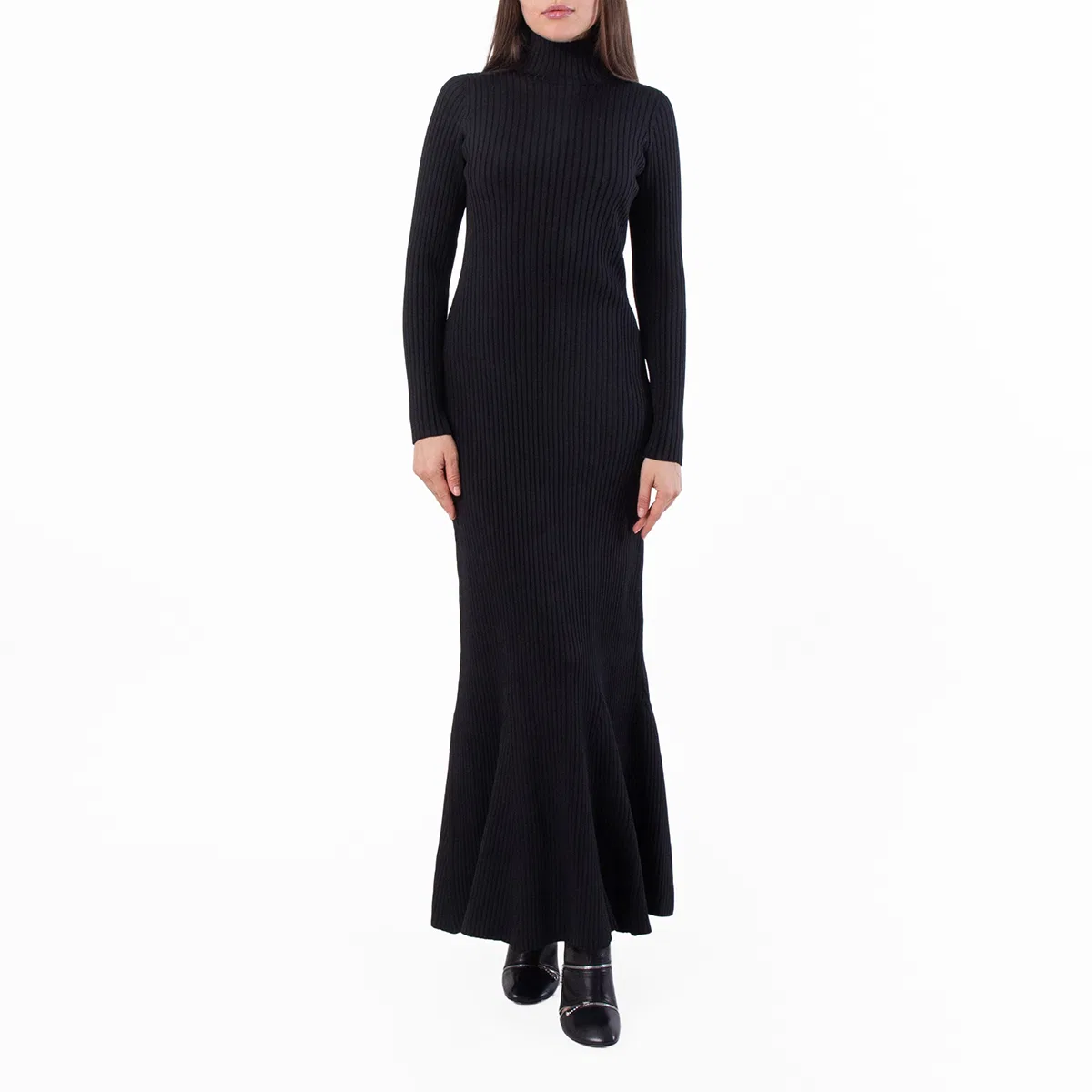 Платье-макси из рифленого трикотажа с длинным рукавом Ribbed Knit Long-Sleeved Maxi Dress Balenciaga, Black