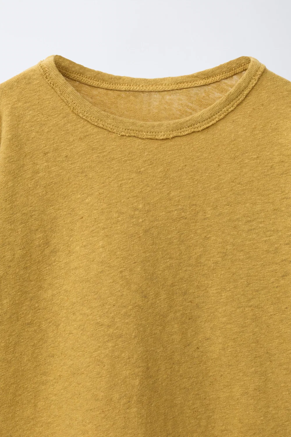 Однотонная футболка из льна и хлопка ZARA, Light Brown — фото 3