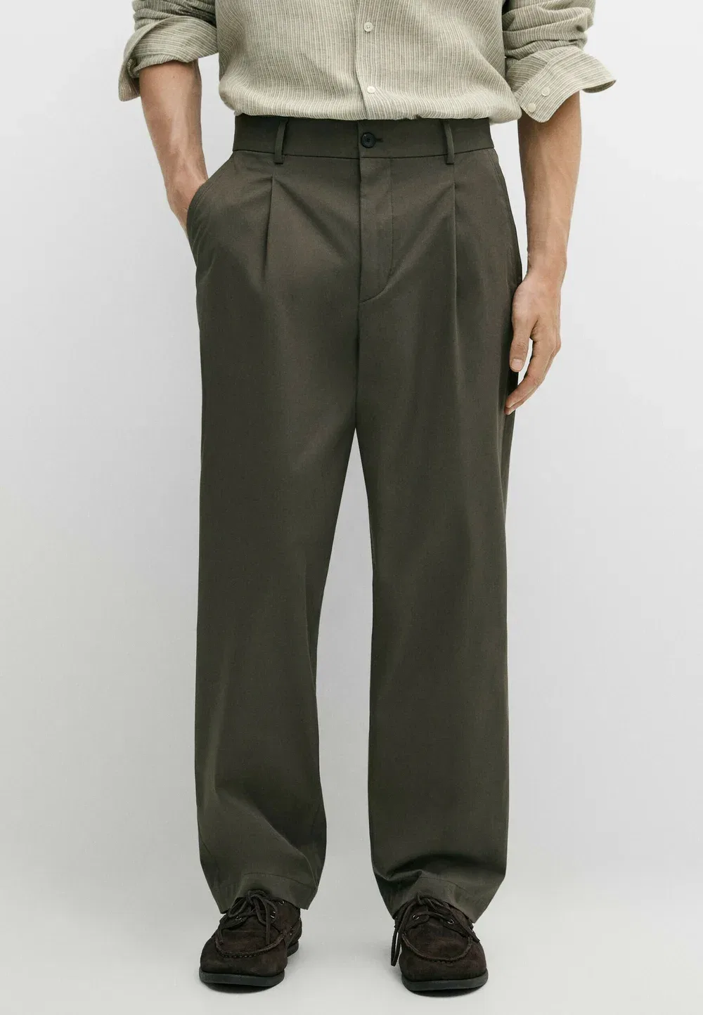 Брюки свободного кроя с вытачками Massimo Dutti, Khaki