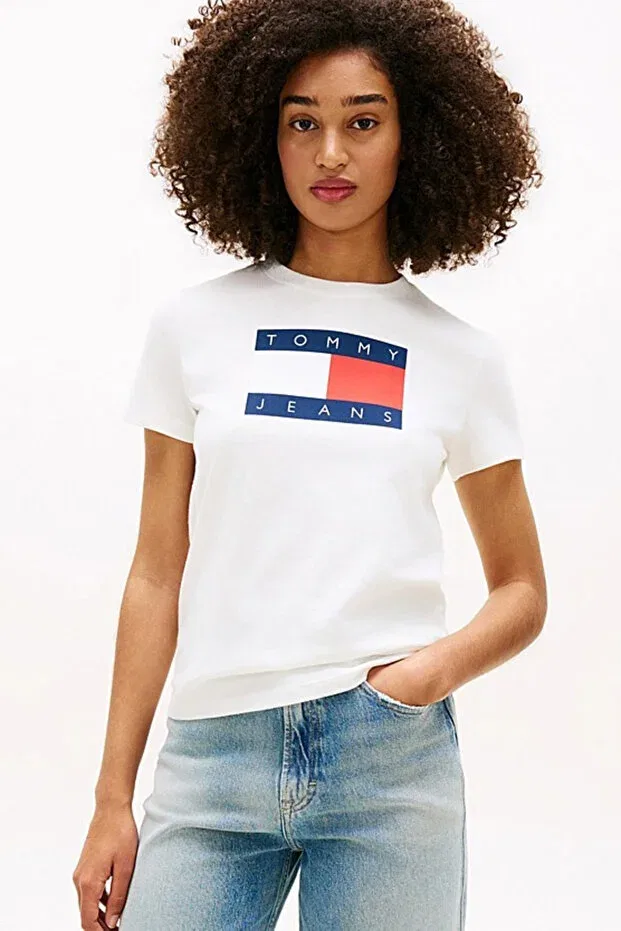 Женская хлопковая футболка с принтом Tommy Hilfiger, Ecru