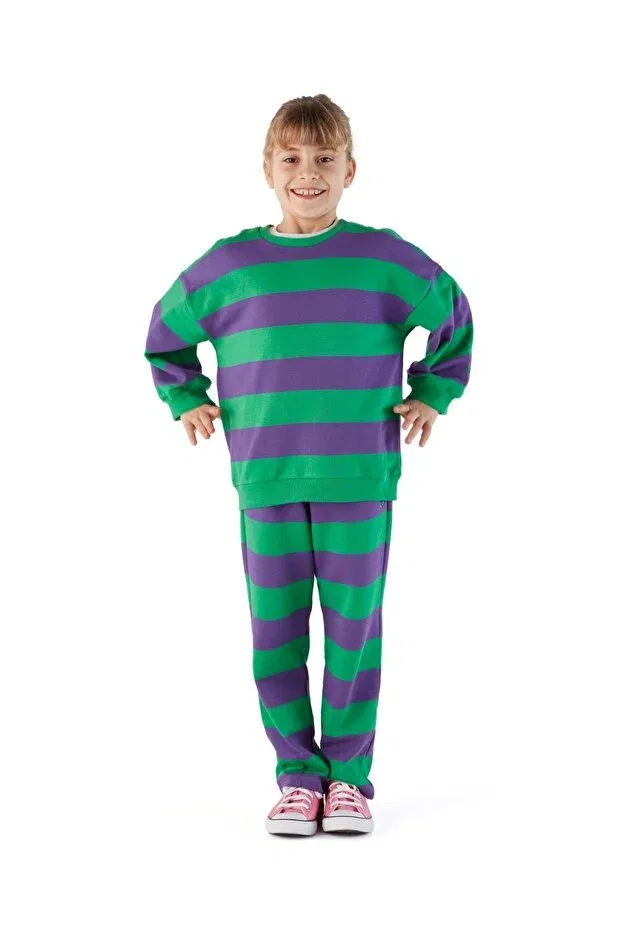 Детские свитшот для девочек в полоску Zoi Zebra, Purple-Green — фото 4