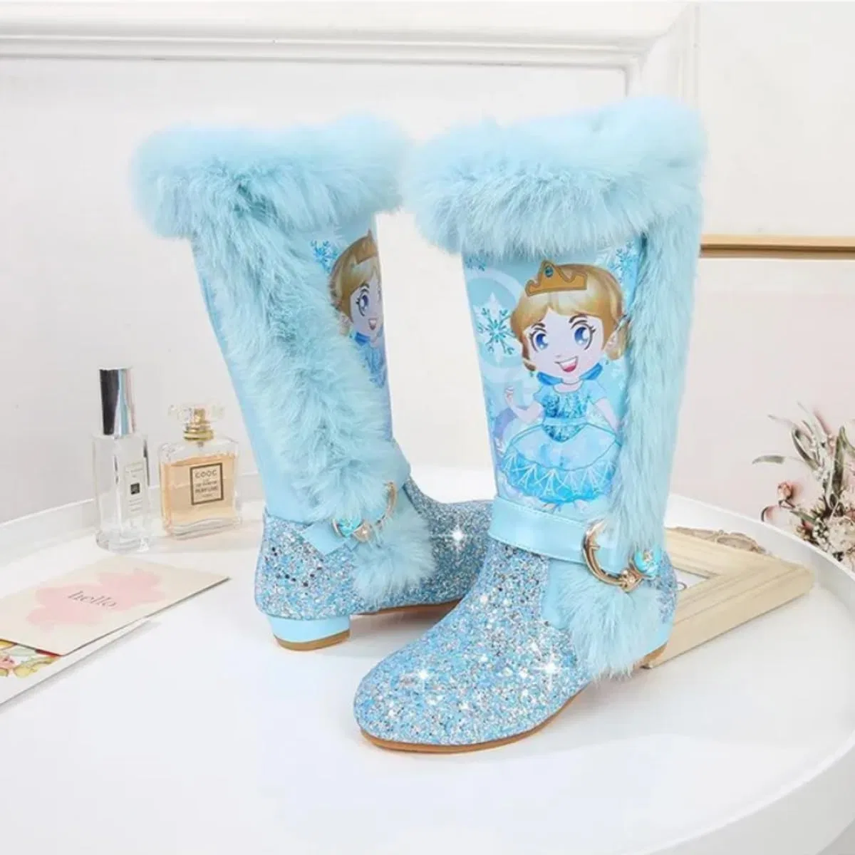 Детские зимние сапоги для девочек с принтом Dids snow boots, Sky Blue Glitter — фото 2