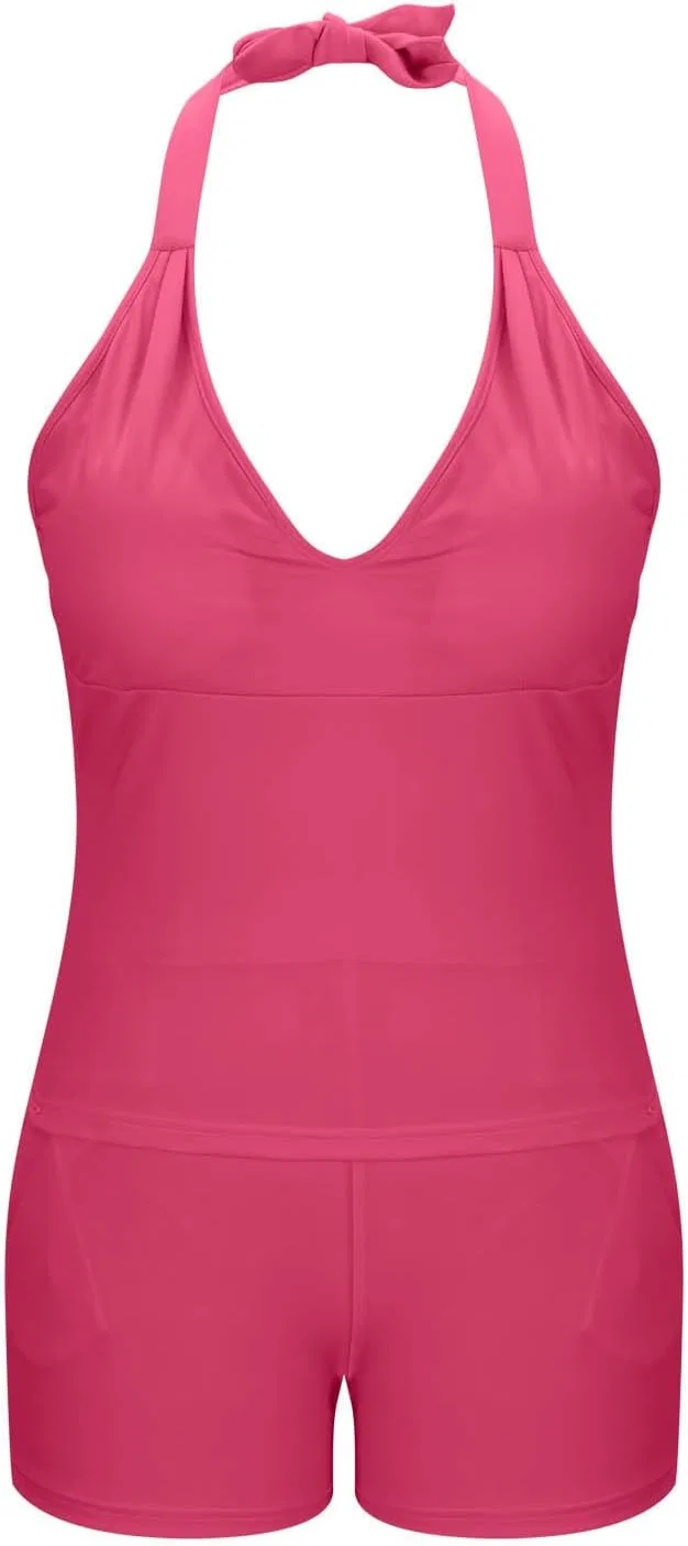 Женский танкини с низким вырезом и утяжкой живота, Hot Pink — фото 3