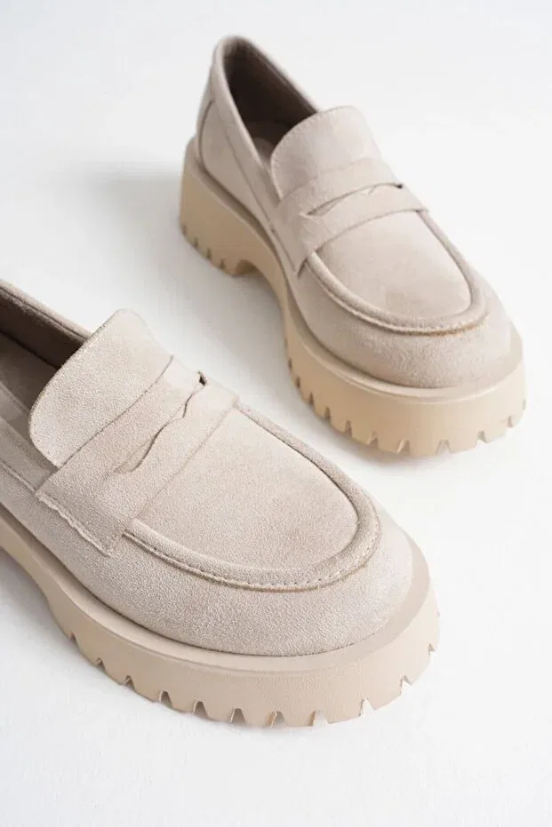 Женские повседневные замшевые лоферы с полосками Basics Generic Brands, Beige Suede — фото 4