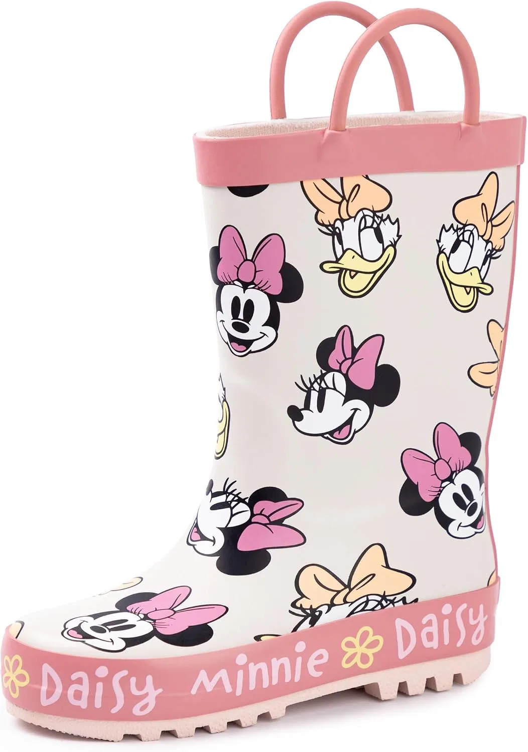 Детские сапоги для девочек с принтом Minnie Mouse и Daisy Duck, розовые, водонепроницаемые, с ручками, Disney, Pink
