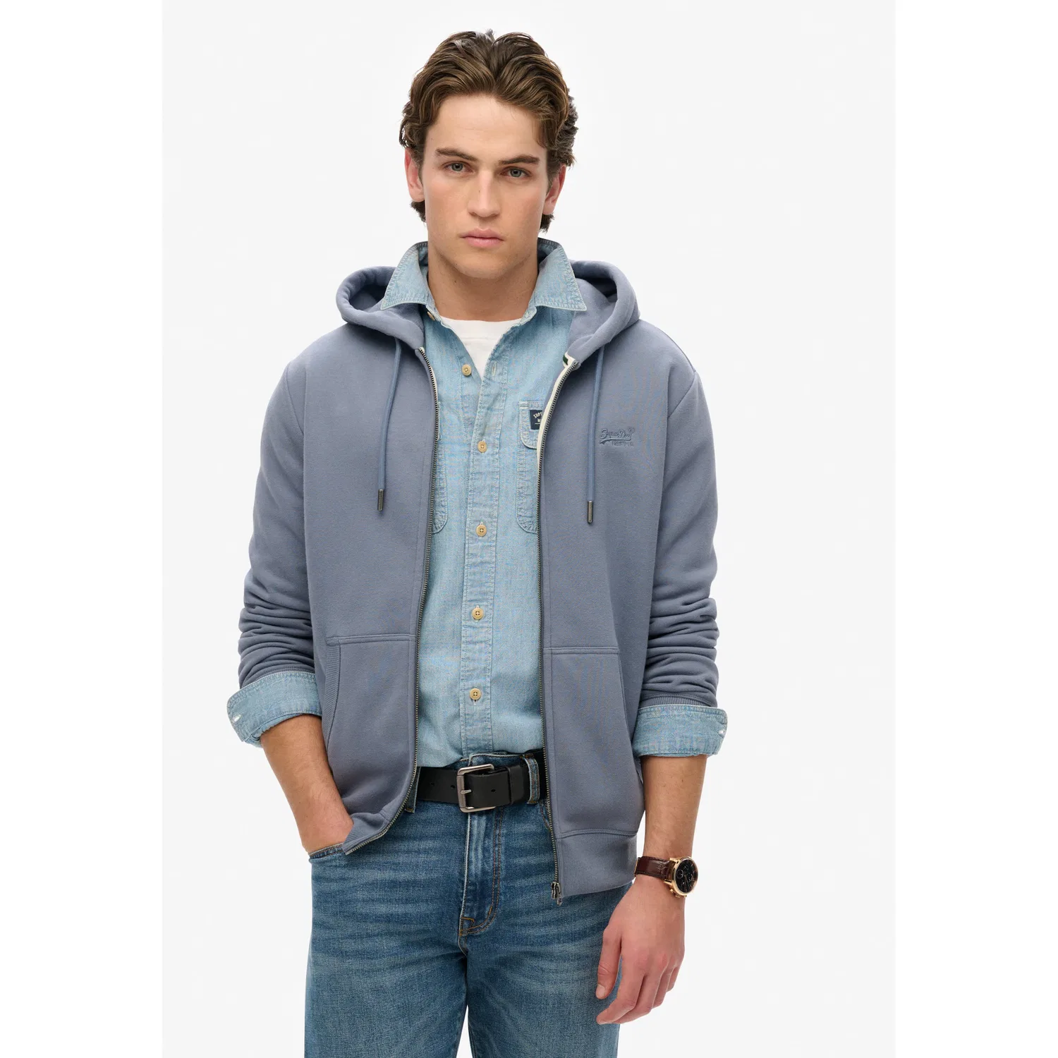 Мужская капюзонная толстовка с логотипом Superdry, Heritage Washed Blue