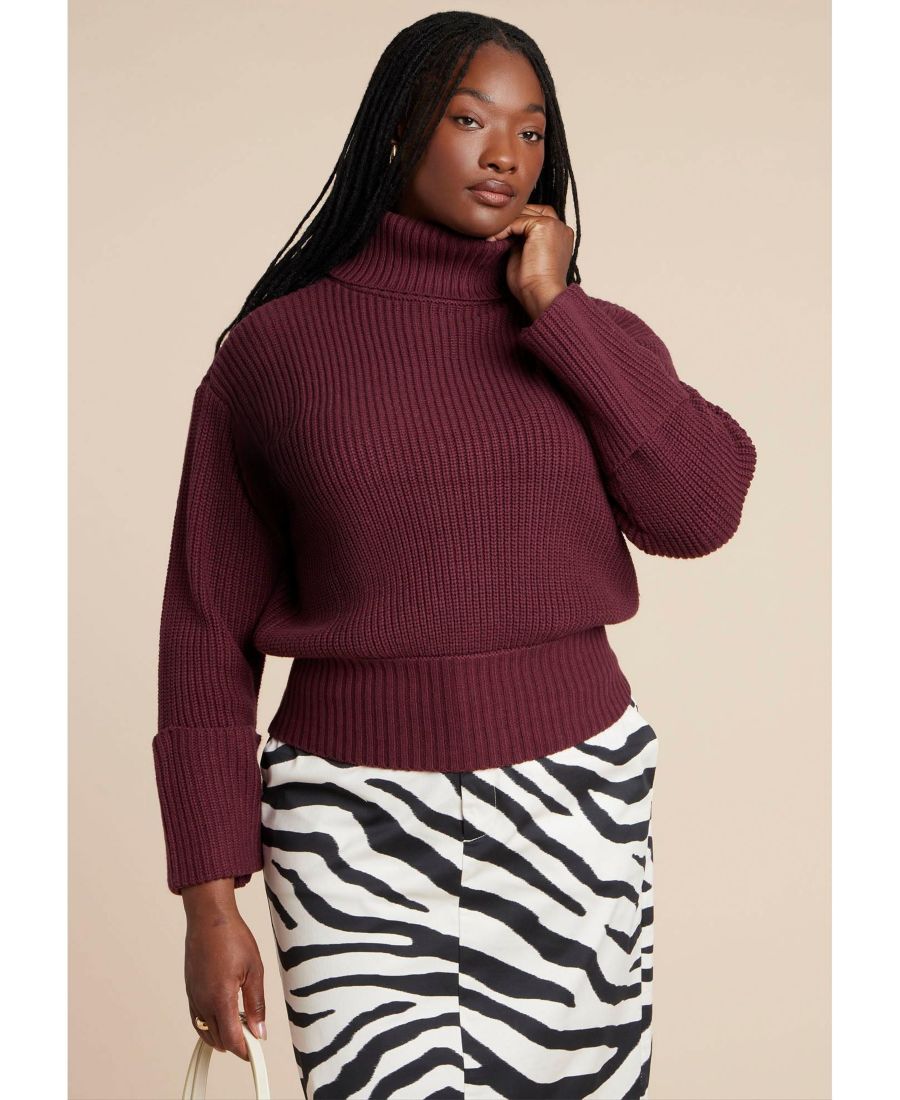 

Женский свитер с высоким воротником и манжетами ELOQUII, Tawny port