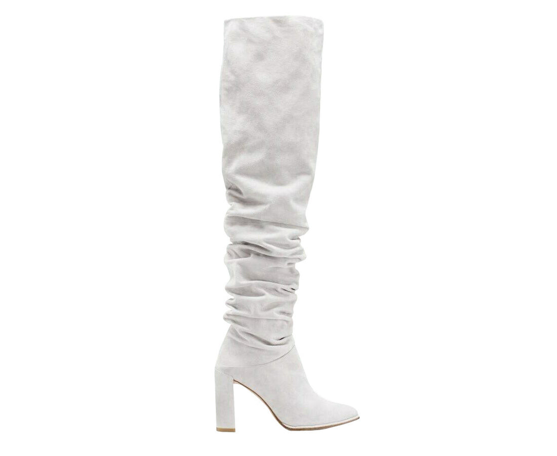 Женские замшевые ботфорты Stuart Weitzman Histyle Perla, цвет Light Gray — фото 3