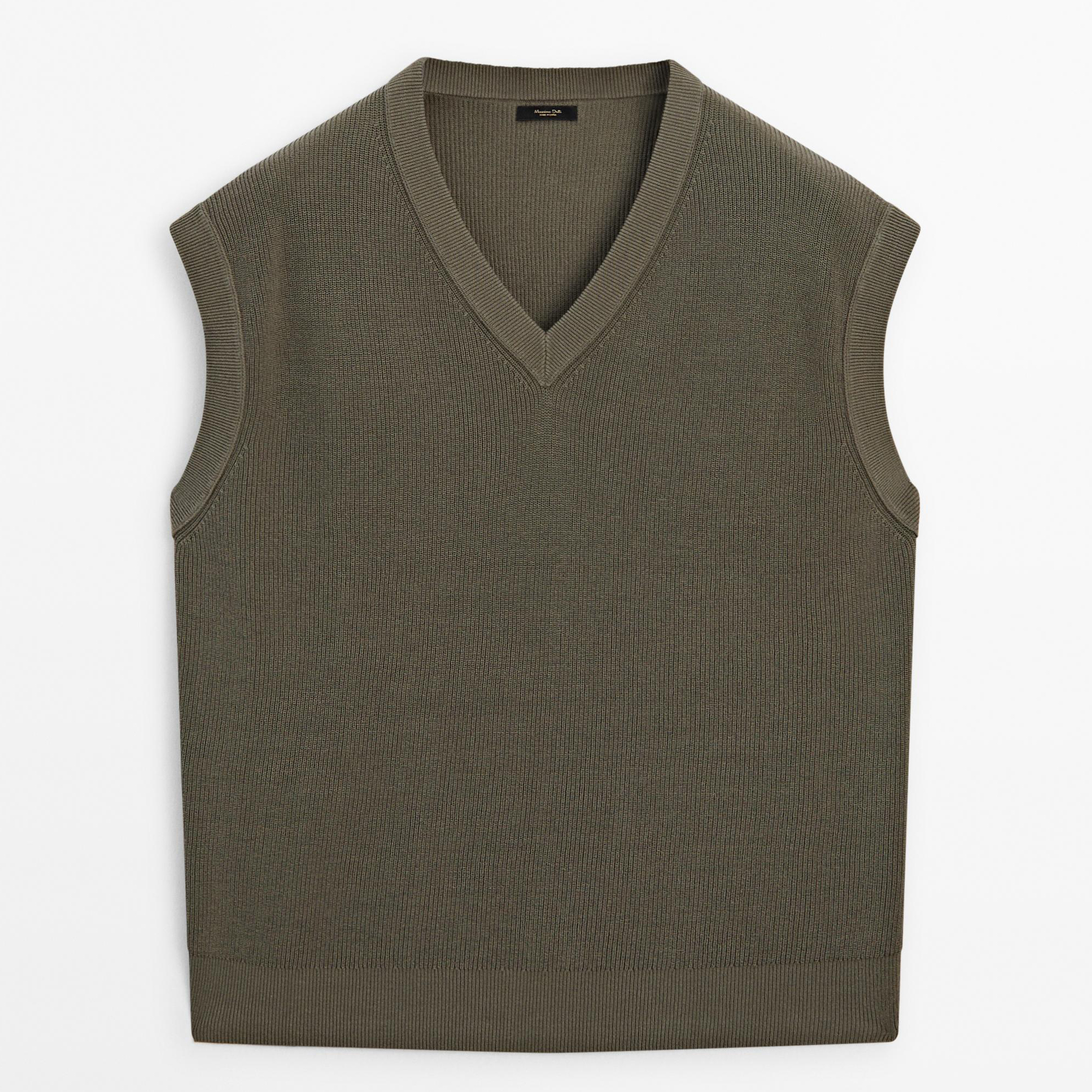 

Жилет из смесового хлопка с V-образным вырезом Massimo Dutti, khaki, Хаки, Жилет из смесового хлопка с V-образным вырезом Massimo Dutti, khaki