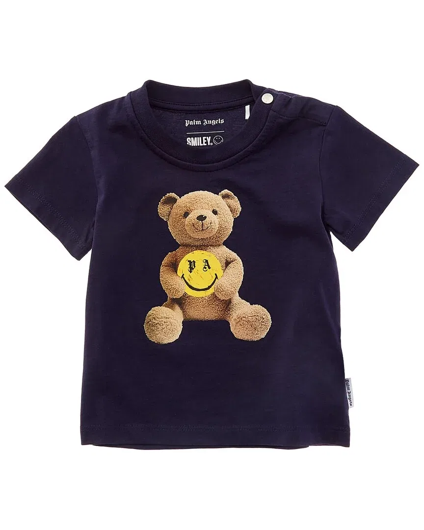 Детская футболка для девочек с принтом Palm Angels Smiley Bear, синий — фото 2