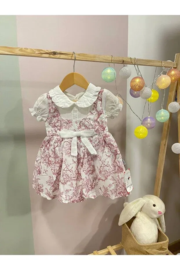 Детское платье для девочек с принтом Floral Printed Baby Girl Puffy Stylish Dress Leni Kids, Pink — фото 4