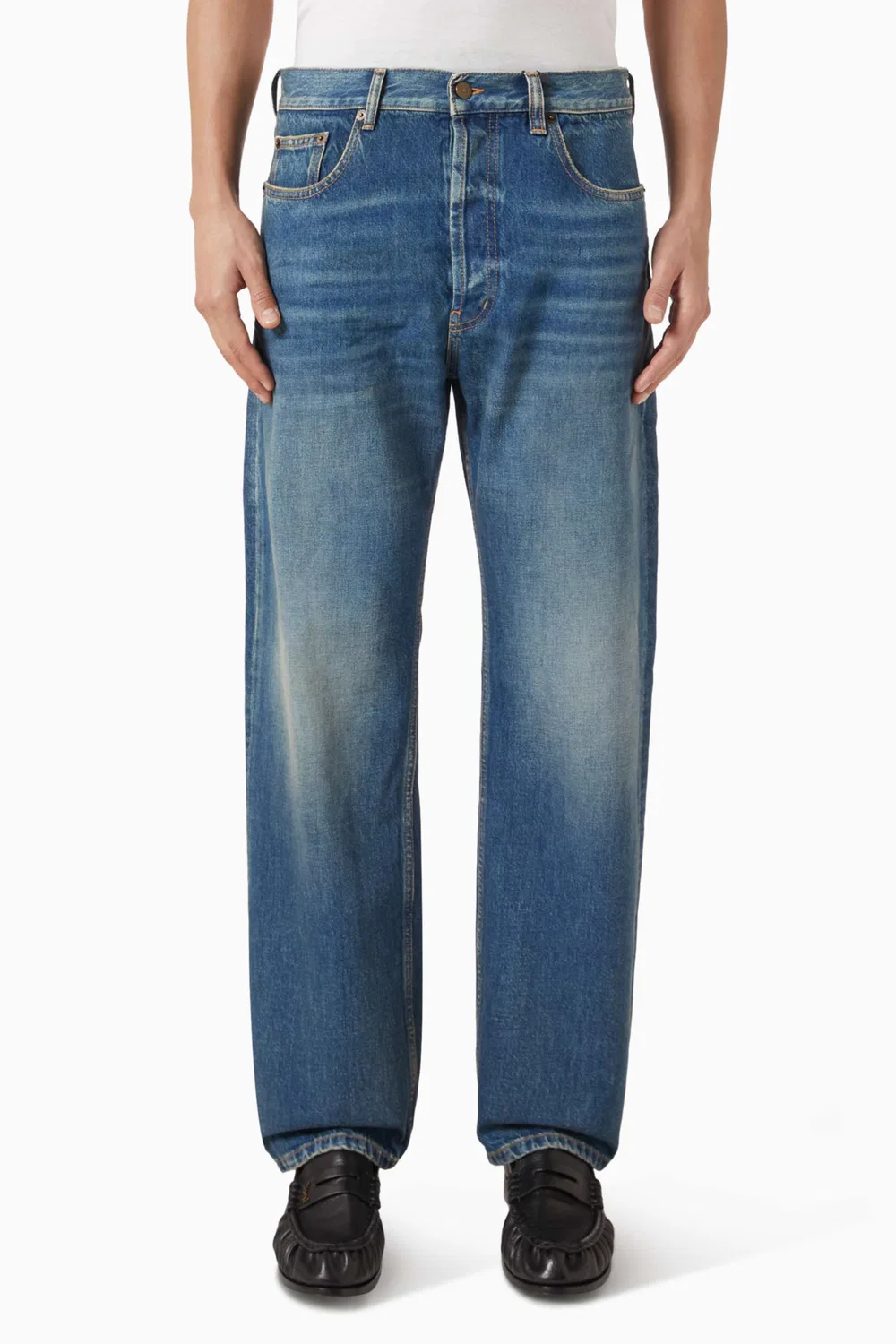 Джинсы прямые с завышенной талией SAINT LAURENT