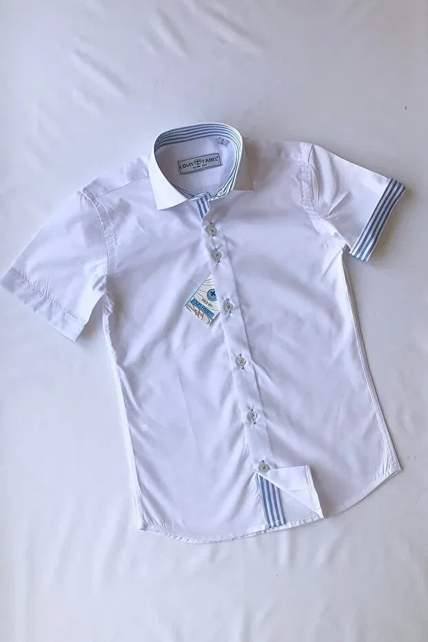 Детская рубашка для мальчиков с коротким рукавом Striped school short sleeve Louis Kids, Blue