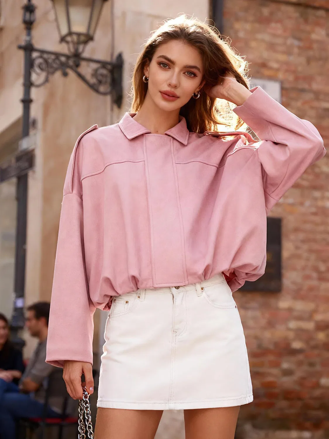 Женская куртка-бомбер оверсайз с длинным рукавом, rosa — фото 3