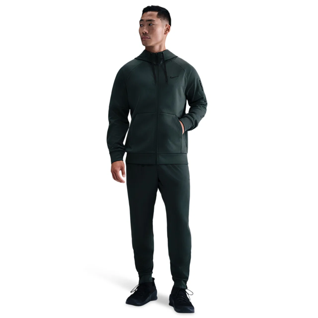 Мужское худи на молнии с технологией Therma-FIT Therma Fleece Full-Zip Hoodie Nike, Black/Seaweed — фото 4