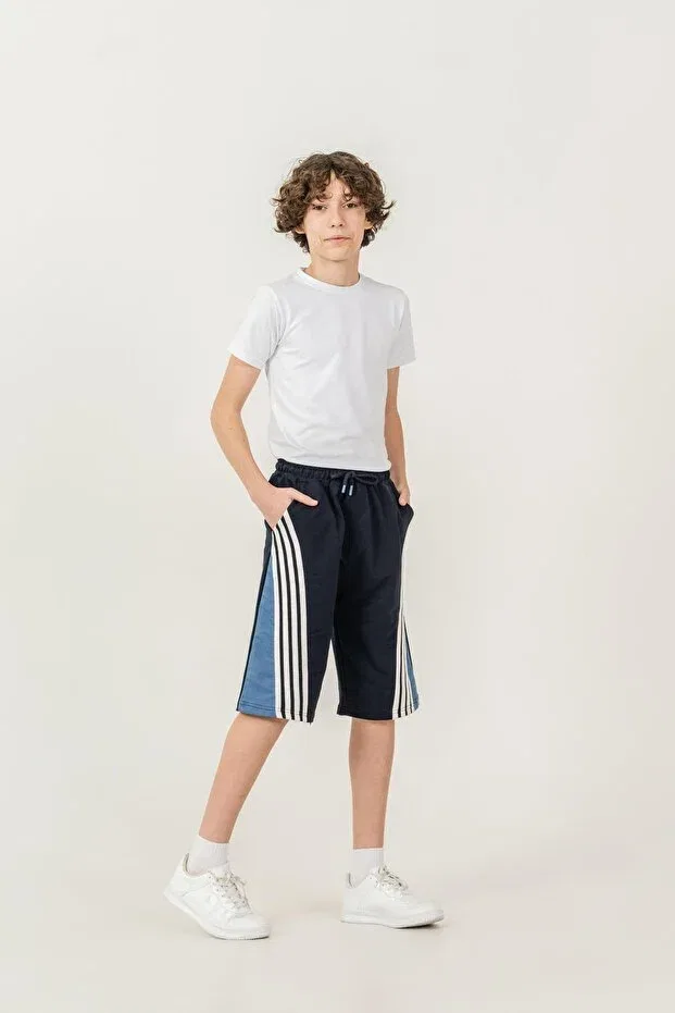 Детские шорты для мальчиков с полосками Garni Piece Double Leg 4-Stripe Mışıl Kids, Navy Blue — фото 2