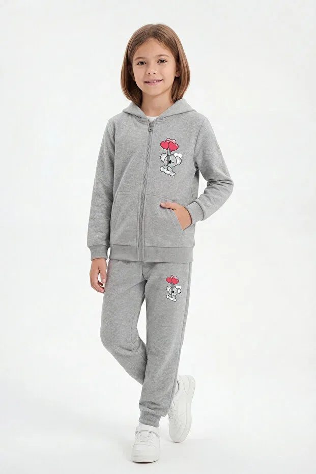 Детский комплект спортивных костюмов для девочек с принтом Fyk Kids, Gray-Black-Navy Blue — фото 2