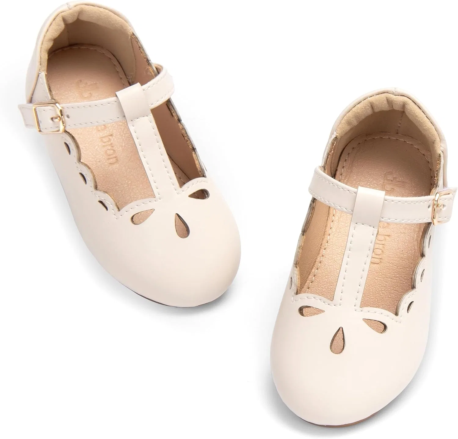 Детские туфли-балетки для девочек с Т-образным ремешком THEE BRON, Cream Beige