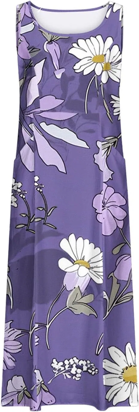 Женское летнее платье-макси с v-образным вырезом Sleeveless, Purple — фото 4