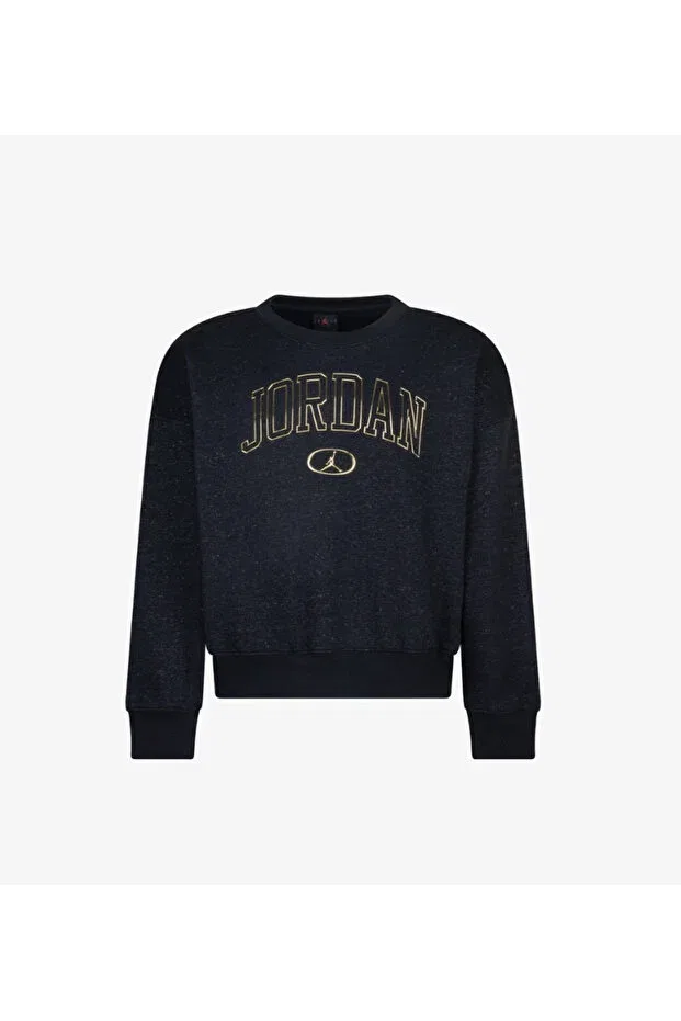 Детские свитшот для девочек с принтом Jordan Black Gold Detailed Cropped Girls' Sweatshirt Nike, Black-Gold