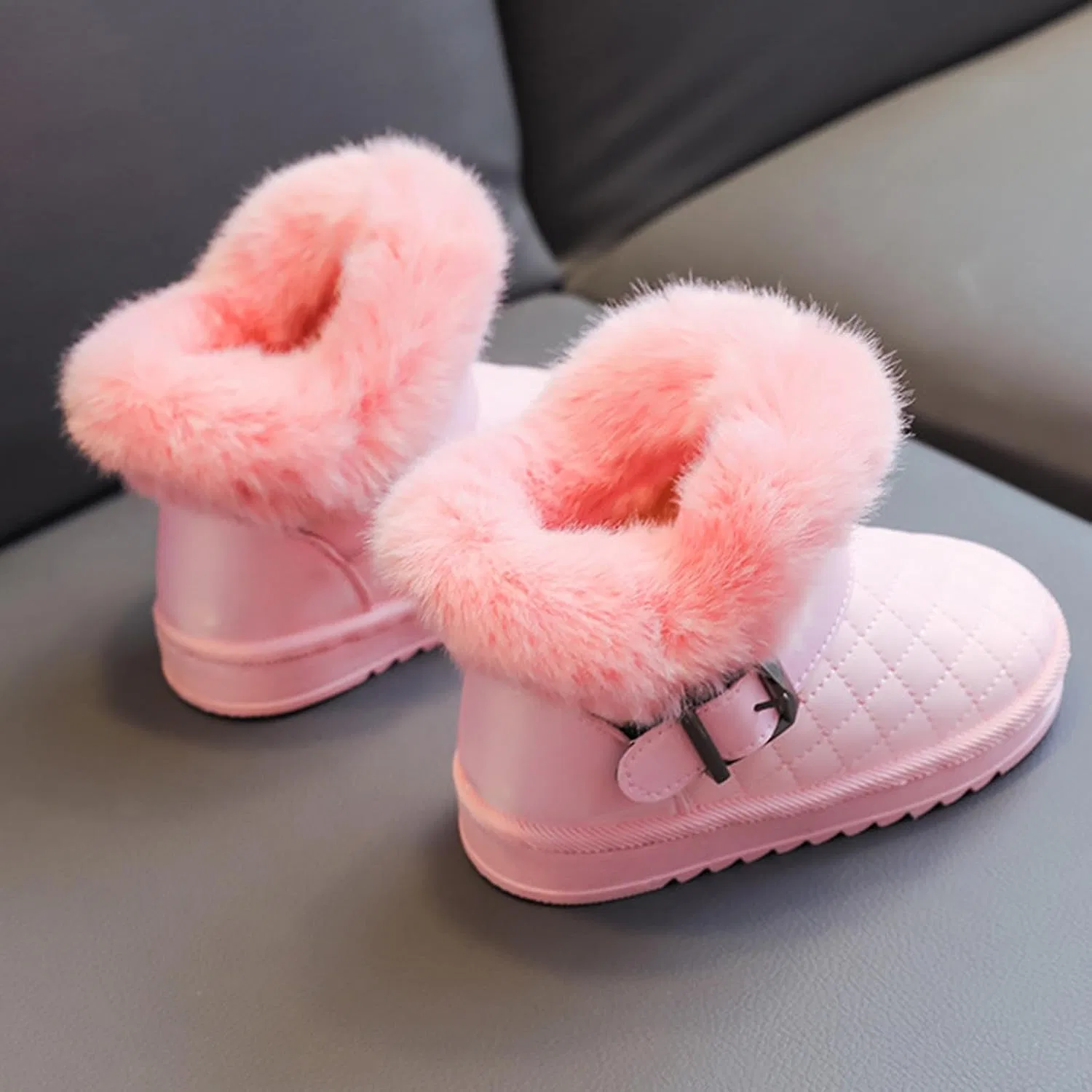 Детские зимние ботинки для девочек с бантом и мехом ZDZZHYO, Pink — фото 3