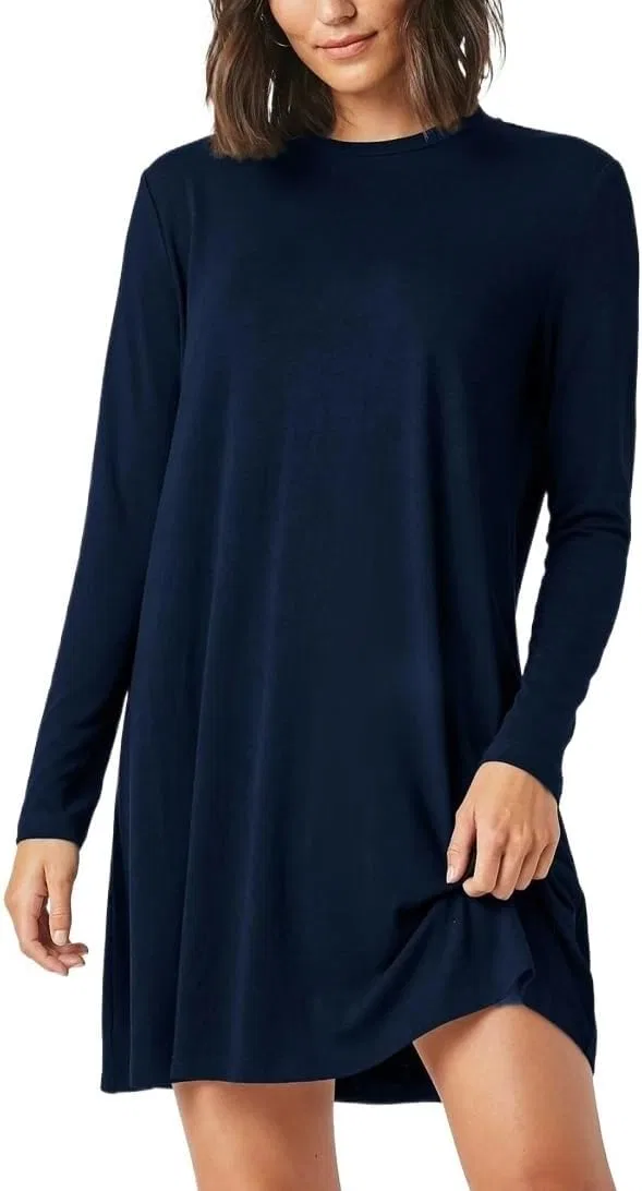Женское платье-свитер свободного кроя с круглым вырезом, Navy Blue