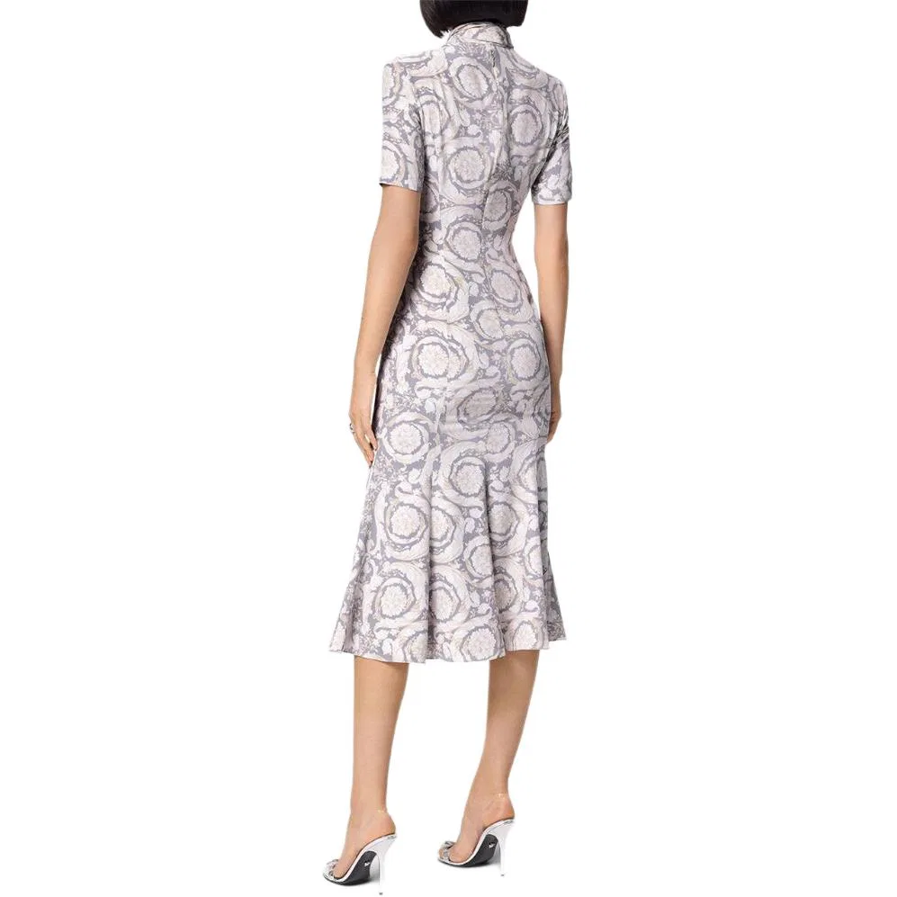 Женское платье миди с шарфом-галстуком Barocco Lavallière VERSACE, Blue Gray — фото 4