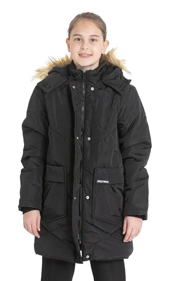 Детское пальто для девочек с капюшоном My Hanne, Black