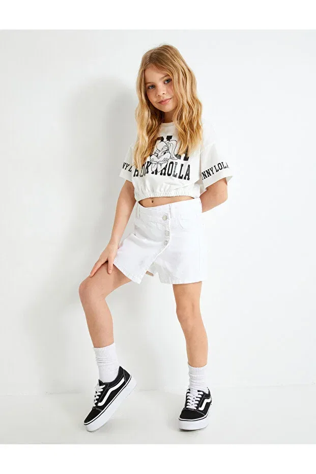 Детская футболка для девочек с принтом Crop Lola Bunny T-Shirt Licensed Elastic Waist Koton, Ecru — фото 2