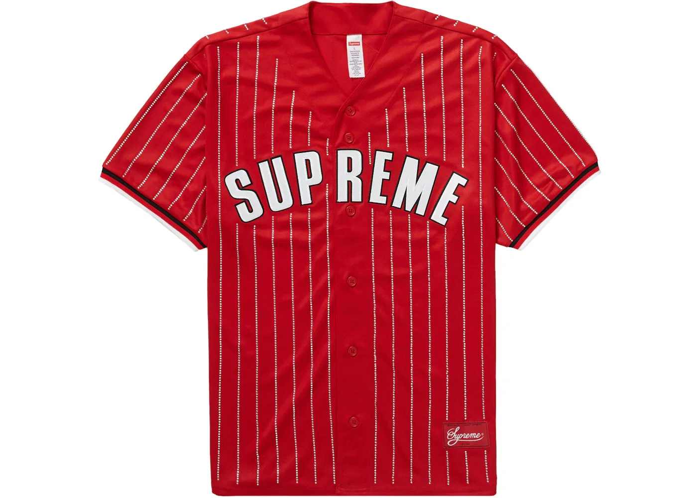 Мужская футболка-джерси с принтом Supreme Rhinestone Stripe Baseball Jersey, Red