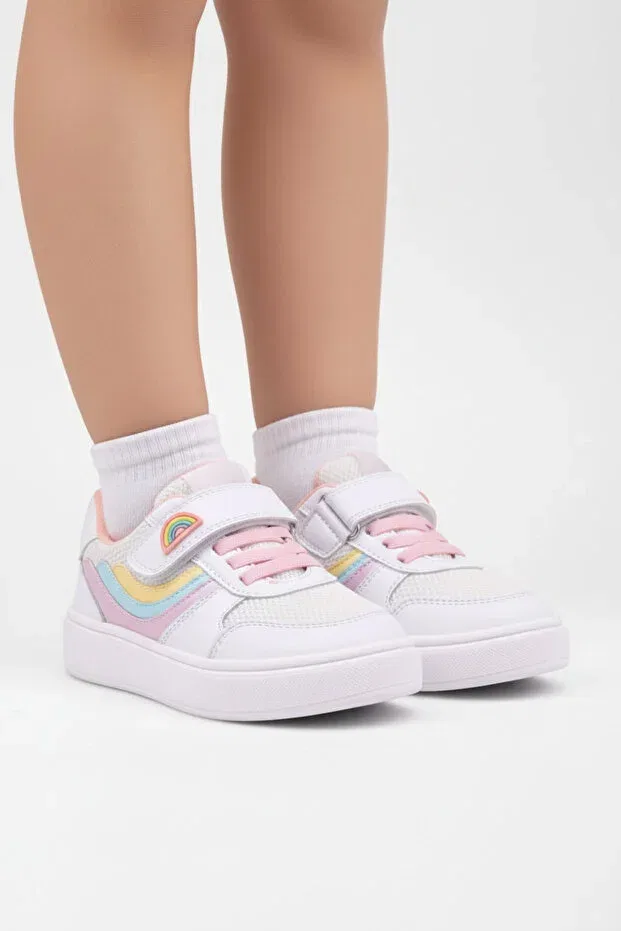 Детские туфли для девочек с цветным принтом Rainbow Kids A More, White — фото 2