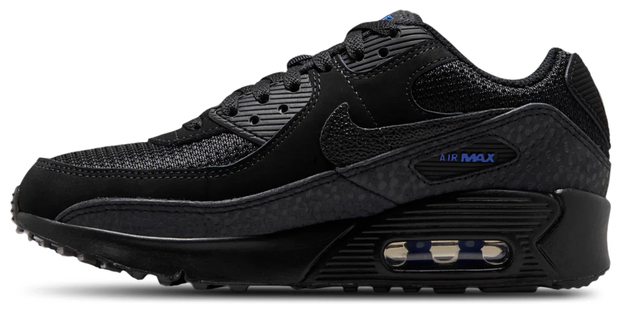 Детские кроссовки для мальчиков с кожаным верхом Nike Air Max 90, Black/Dk Smoke Gray/Old Royal — фото 2