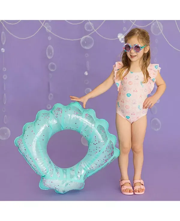 Детский купальник для девочек с принтом Mermaid Trellis Sweet Wink, Soft Pink — фото 2