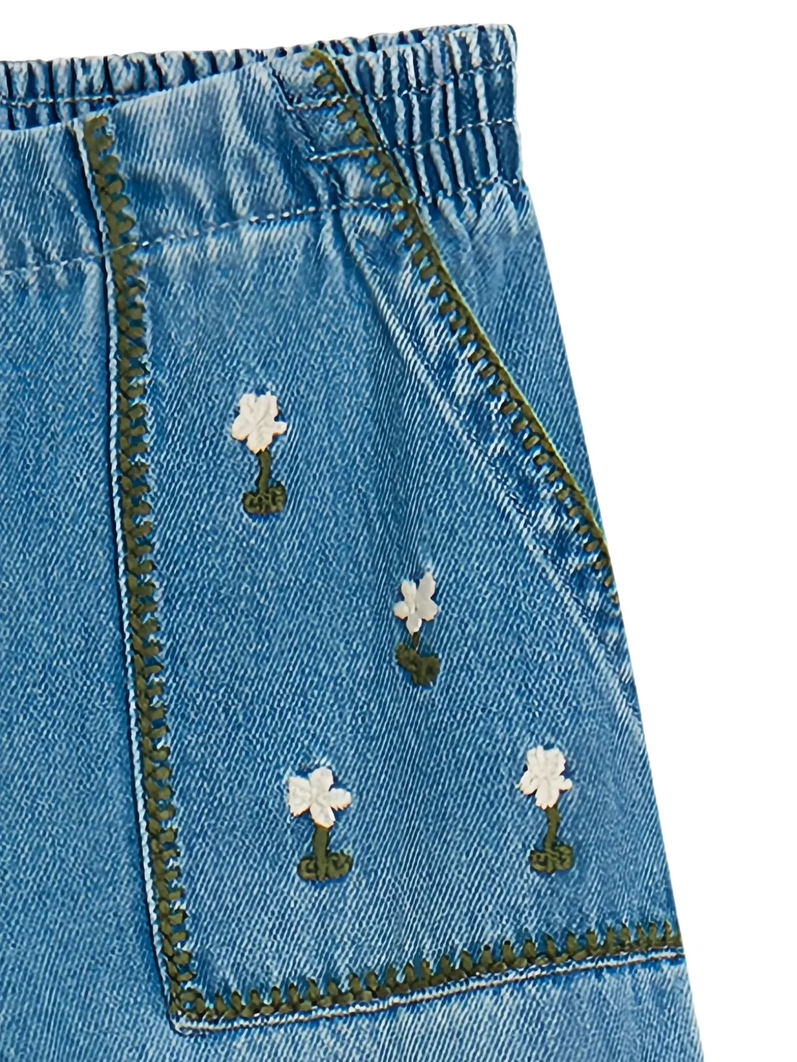 Джинсы с широкими штанинами, вышитые цветами Stella Mccartney Kids, синий — фото 2