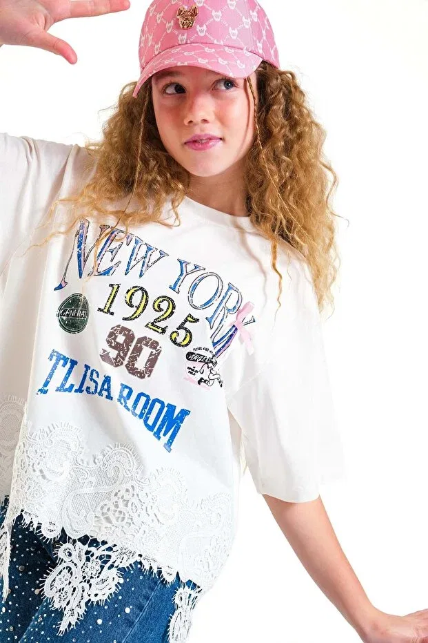 Детская футболка с принтом New York Girl T-Shirt Loco Loco, Ecru