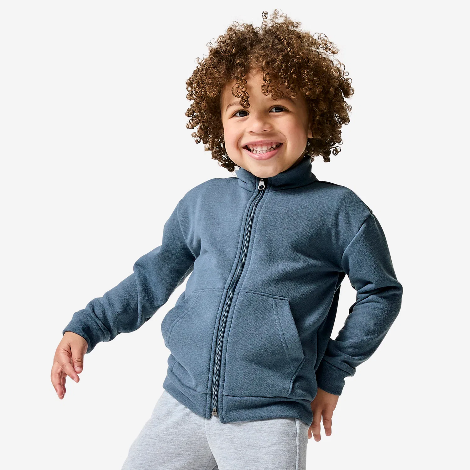 Детский спортивный костюм из футера Trainingsanzug Kinder French Terry atmungsaktiv Decathlon, Sturmblau Silbergrau — фото 2