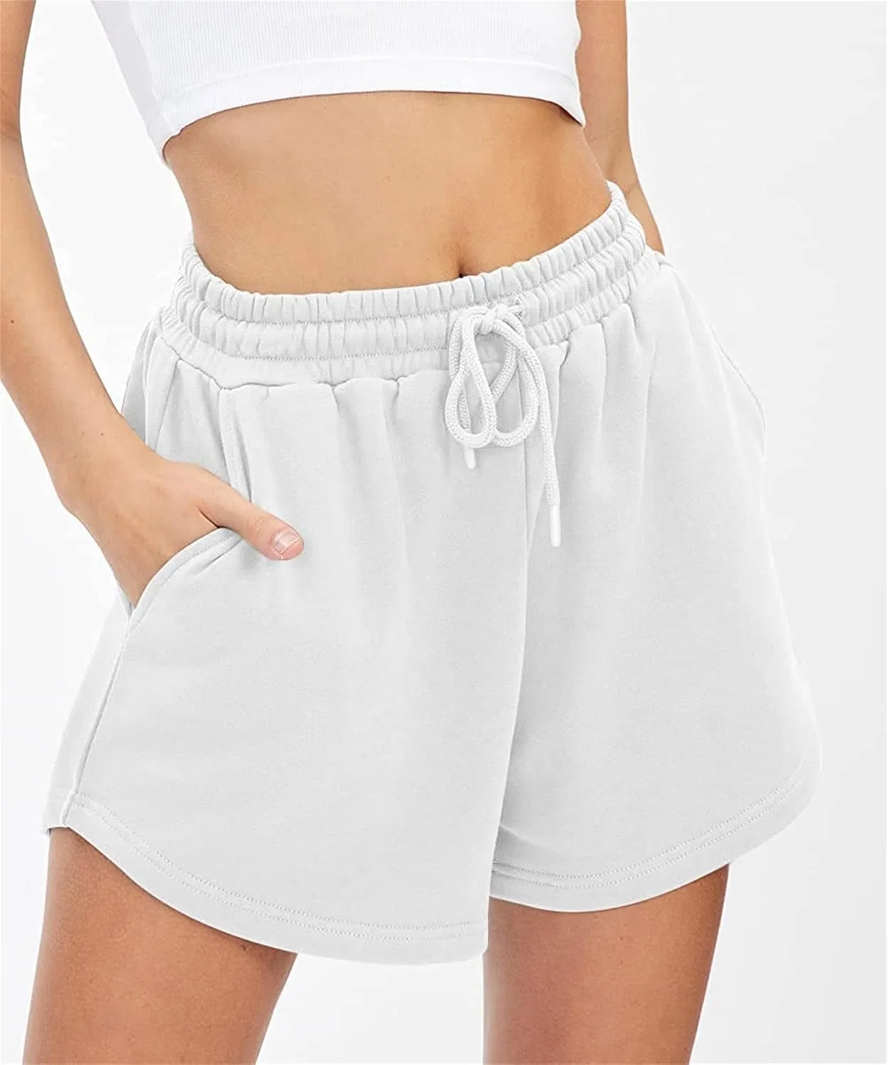 Женские спортивные шорты с высокой талией, карманами Generic, White — фото 4