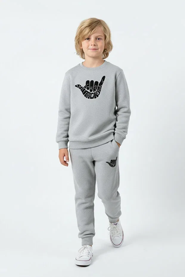 Детский спортивный костюм для мальчиков с принтом 3 Thread Thick Sh Fleece-Lined Crew Neck Print Detailed Ya Ko Kids, Gray-Blue-Black — фото 3