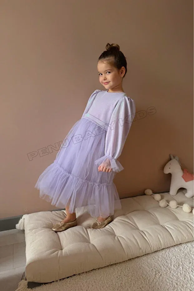 Детское платье для девочек с длинным рукавом Penu Baby Kids, Lilac — фото 2