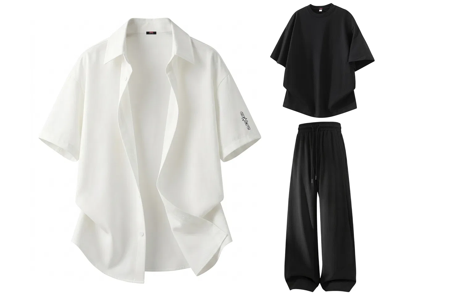Детский комплект спортивной одежды с DIY-нашивками BALENO, White Shirt+Black T-Shirt+Black Pants