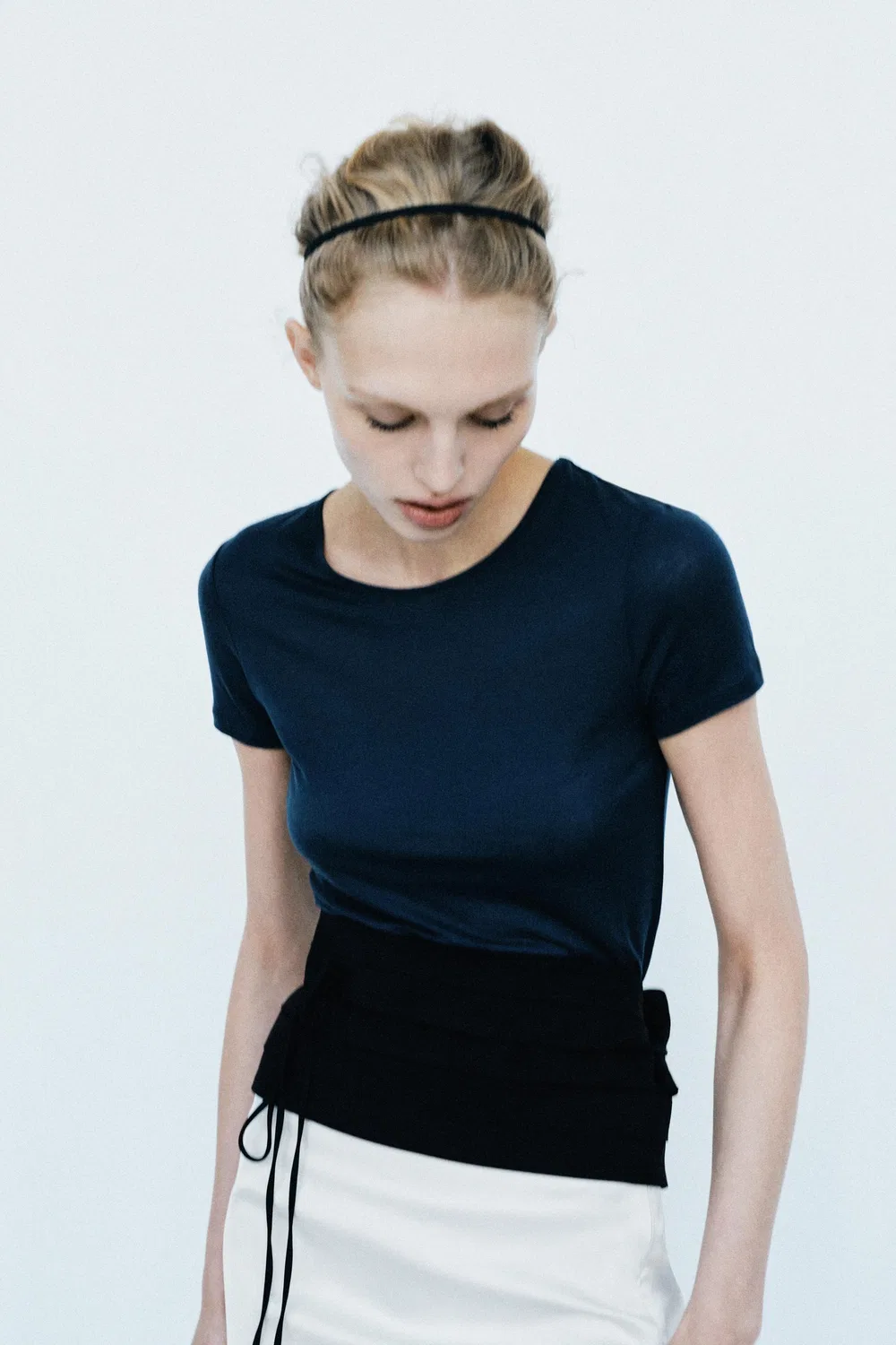 Однотонная футболка из шерстяной смеси ZARA, Blue — фото 2