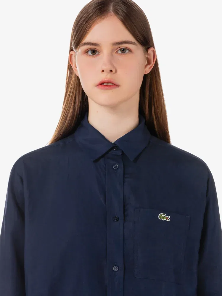 Платье-рубашка LACOSTE Navy, из льна и лиоцелла, темно-синее — фото 2