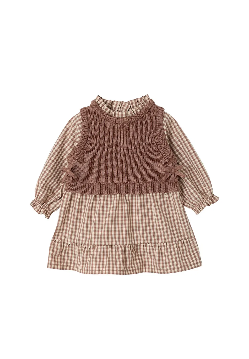 2-В-1-Kleid mit integriertem пуловер для малышей, мидия - платье-джемпер Vertbaudet, Schokolade
