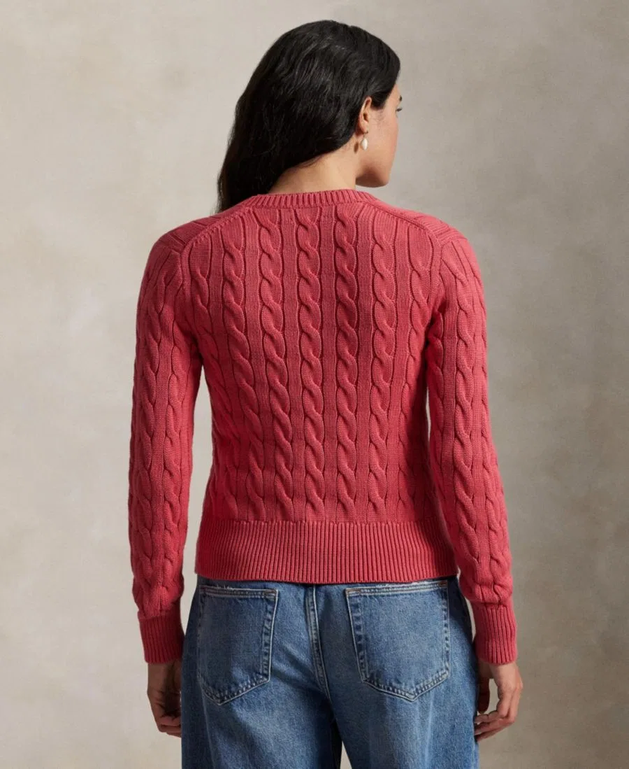 Кардиган с круглым вырезом из хлопка с косами Polo Ralph Lauren, Nantucket Red — фото 2