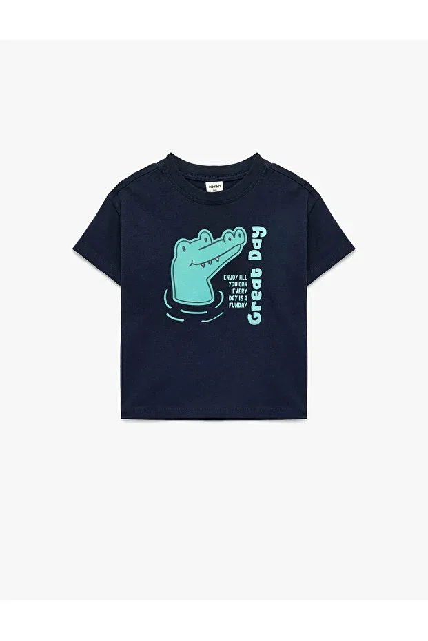 Детская футболка для мальчиков с принтом Crocodile Koton, Navy Blue — фото 4