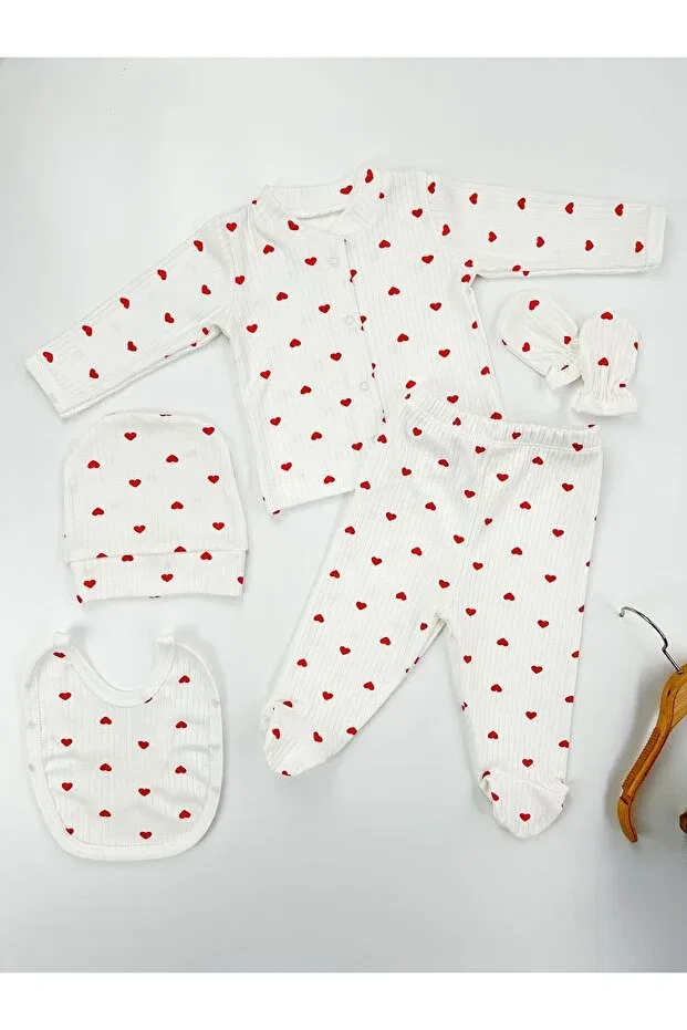 Детский комплект для новорожденных хлопковый 5-Piece Red Hearted Omy, Red — фото 3
